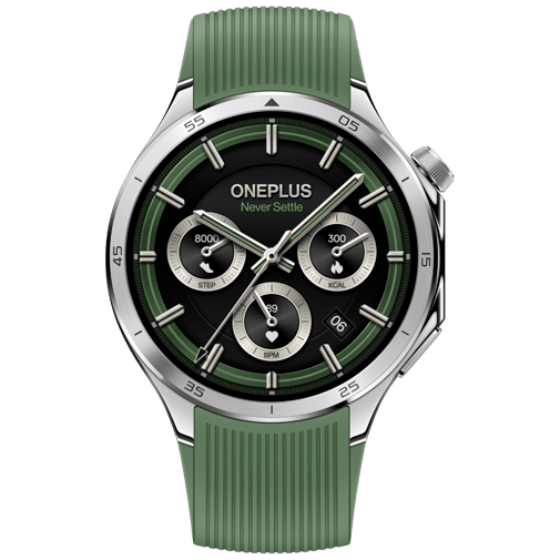 OnePlus Watch 3 Zilver (Groene Rubberen Band)